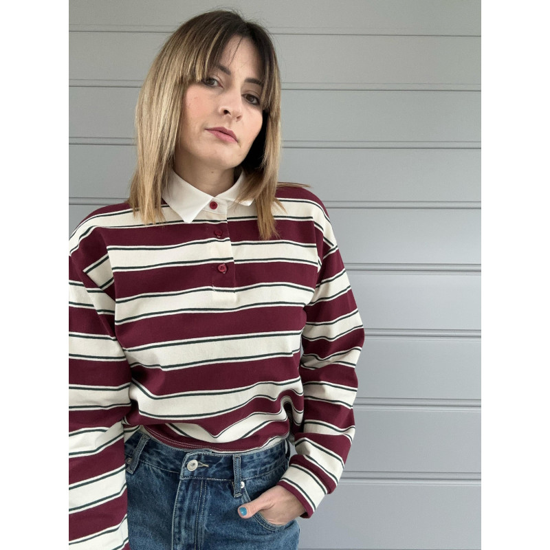 HELENA: maglia polo donna a righe maniche lunghe | Vicine a ME