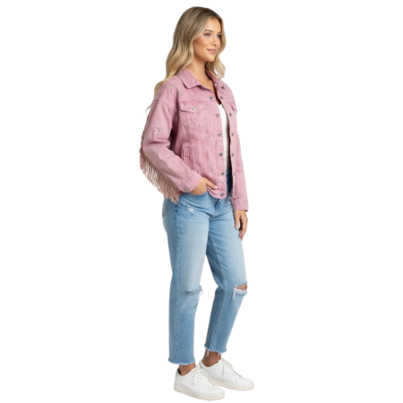 COSTANZA: giacca denim con ricami e frange | Vicine a ME