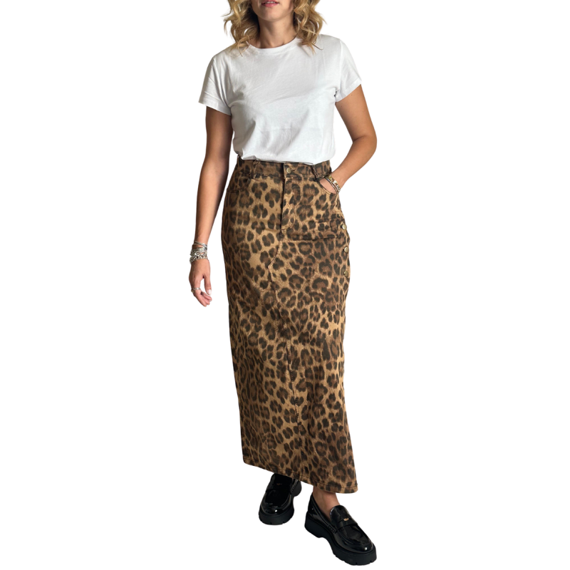 LEO: gonna lunga leopardata in denim | Vicine a ME