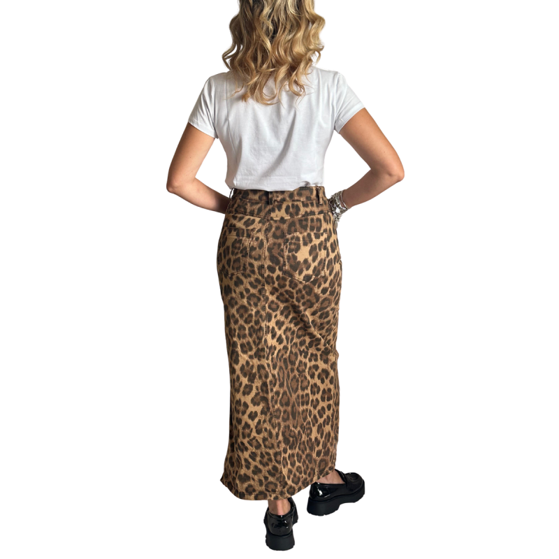 LEO: gonna lunga leopardata in denim | Vicine a ME