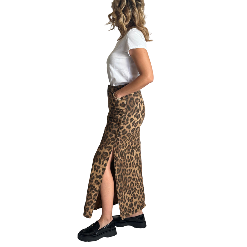 LEO: gonna lunga leopardata in denim | Vicine a ME