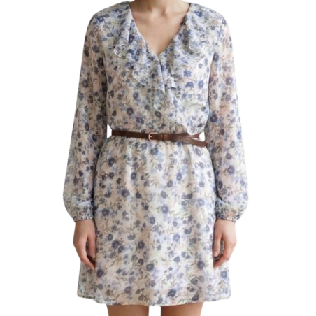 SABINA: abito floreale in georgette con volant | Vicine a ME