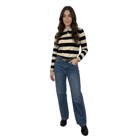 KIMBERLY: maglia polo donna a righe maniche lunghe | Vicine a ME