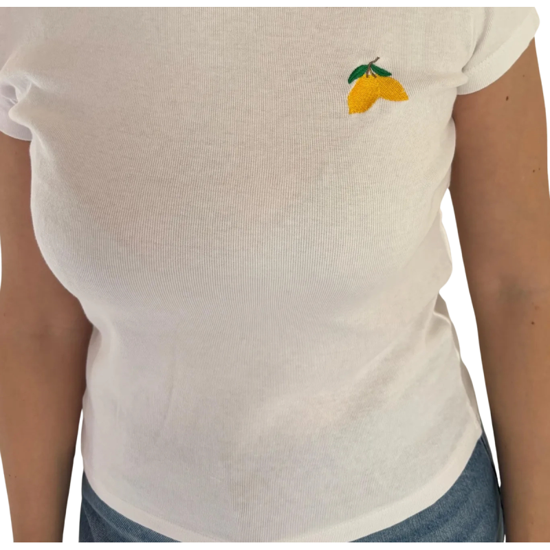 LIMONE: t-shirt donna cotone con ricamo limone | Vicine a ME