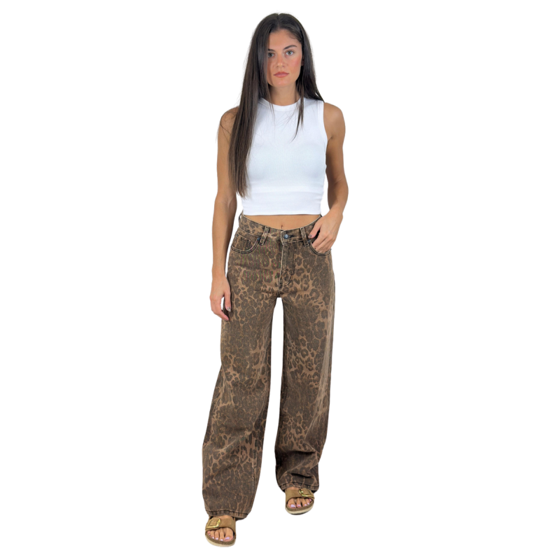 DEMETRA: jeans wide leg donna leopardati vita alta | Vicine a ME