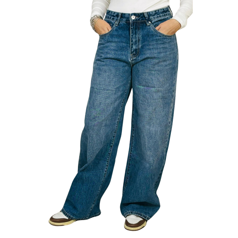 ADA: jeans wide leg donna vita alta in denim | Vicine a ME