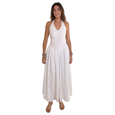 VERONICA: Abito lungo sangallo con ricami floreali